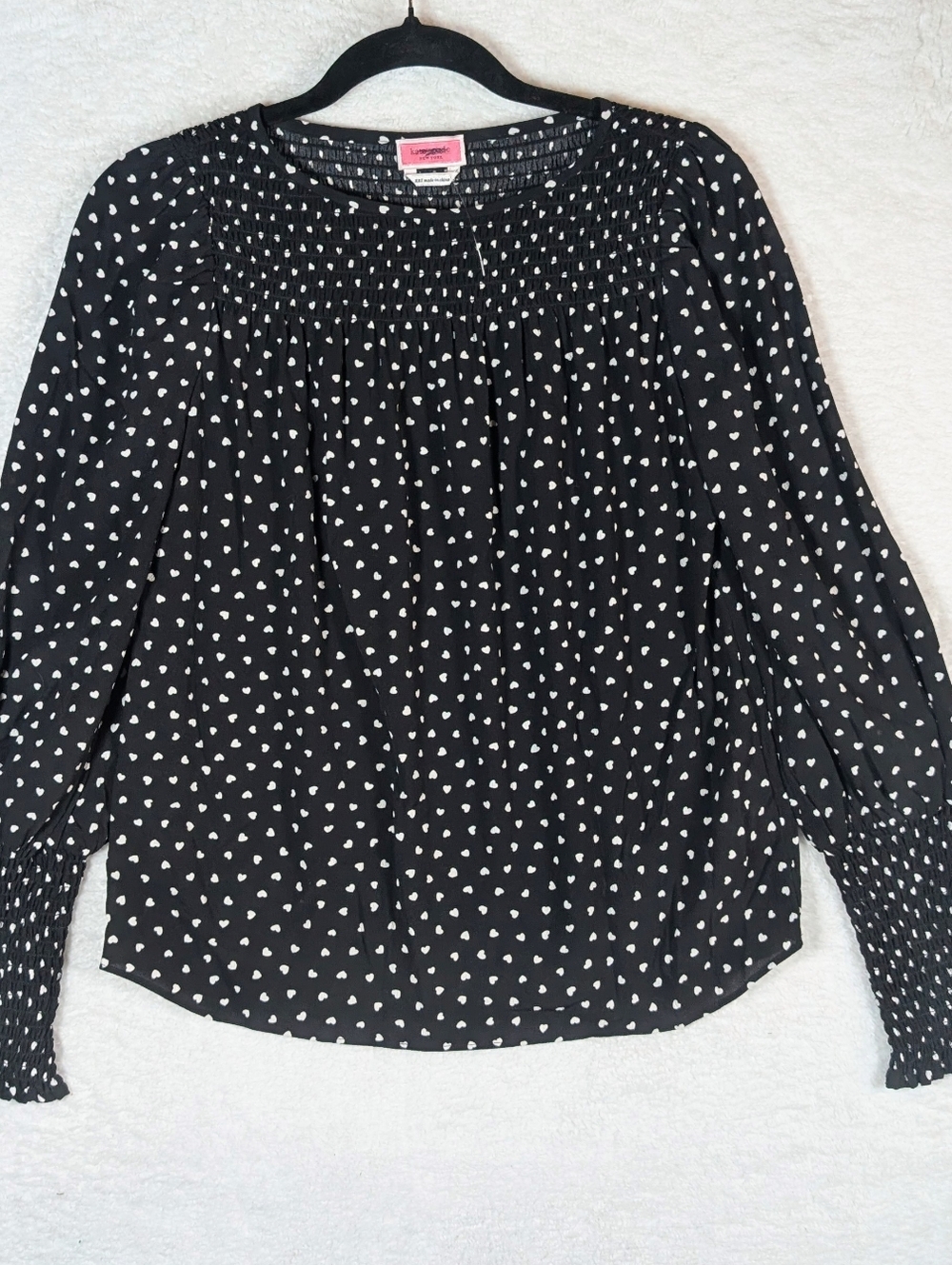 400-kate spade Black Heart-Print Smocked Yoke Blouse